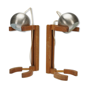 paire de lampes Italienne en bois et métal des années 70