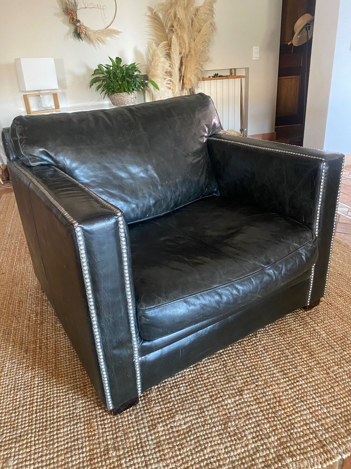 Black leather club chair