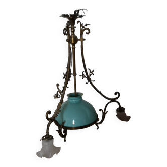 Antique chandelier with opaline globe