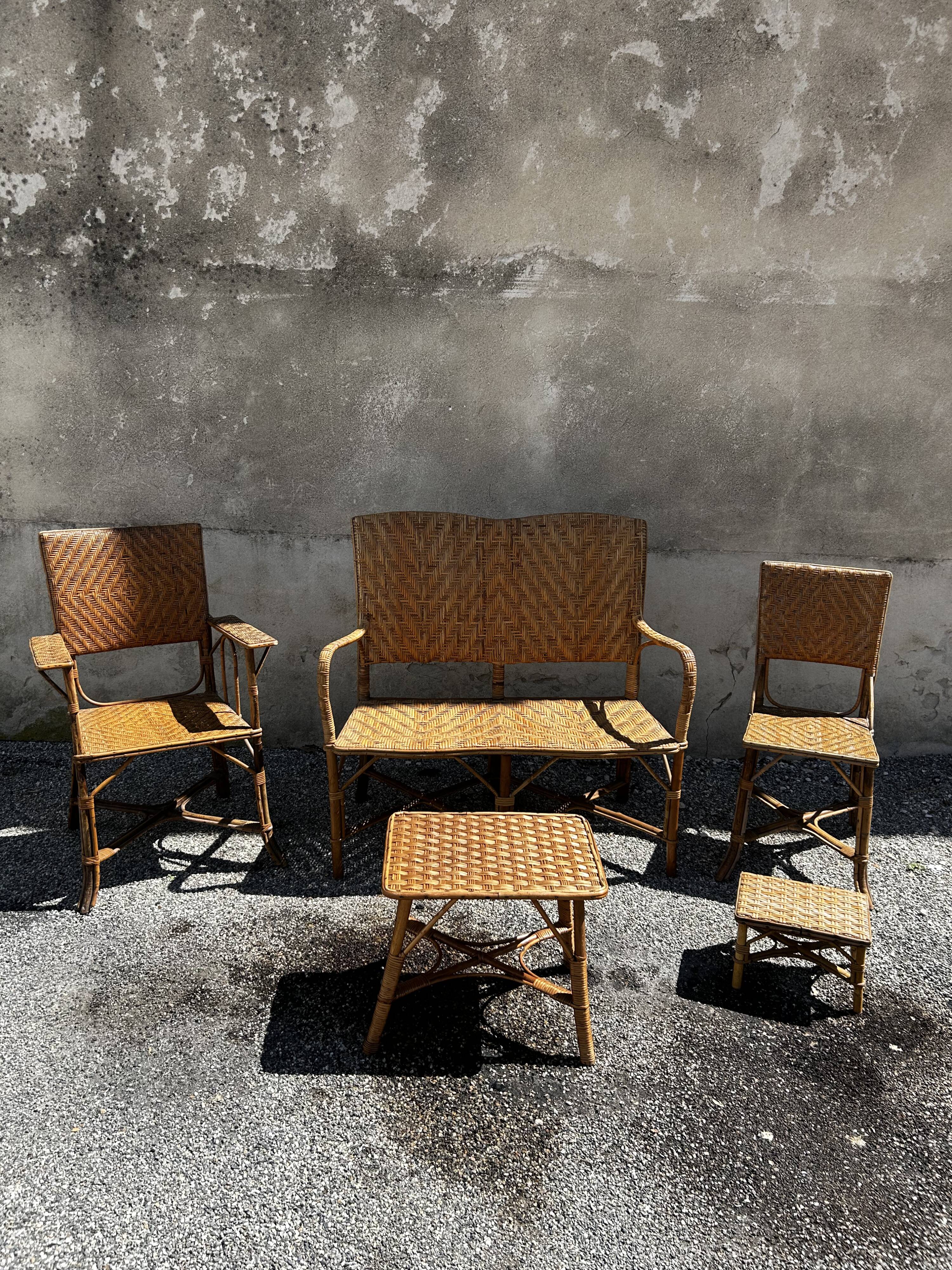 Vintage woven rattan set