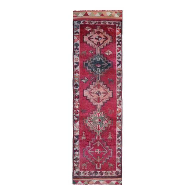 1970s Vintage Turkish Hand-Knotted Wool Cotton Purple Runner Rug 87x310