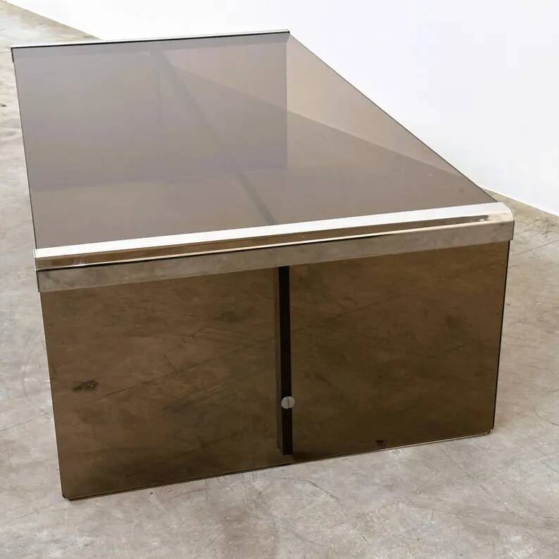 Smoked Glass Coffee Table Radice & Galotti with Chrome Details, Italy, 1970s