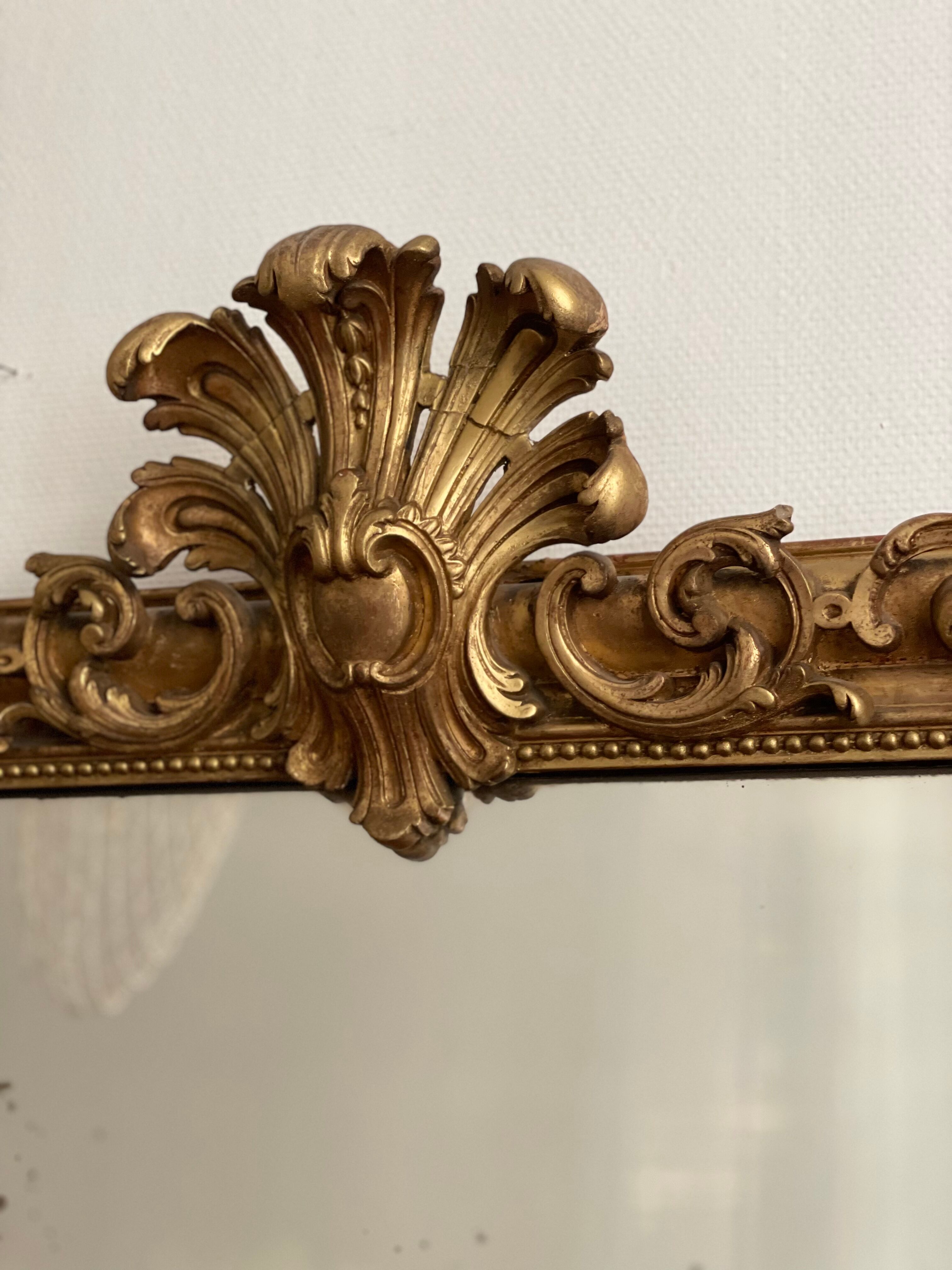 Old mirror louis Philippe Dore gold leaf pediment gilded fireplace