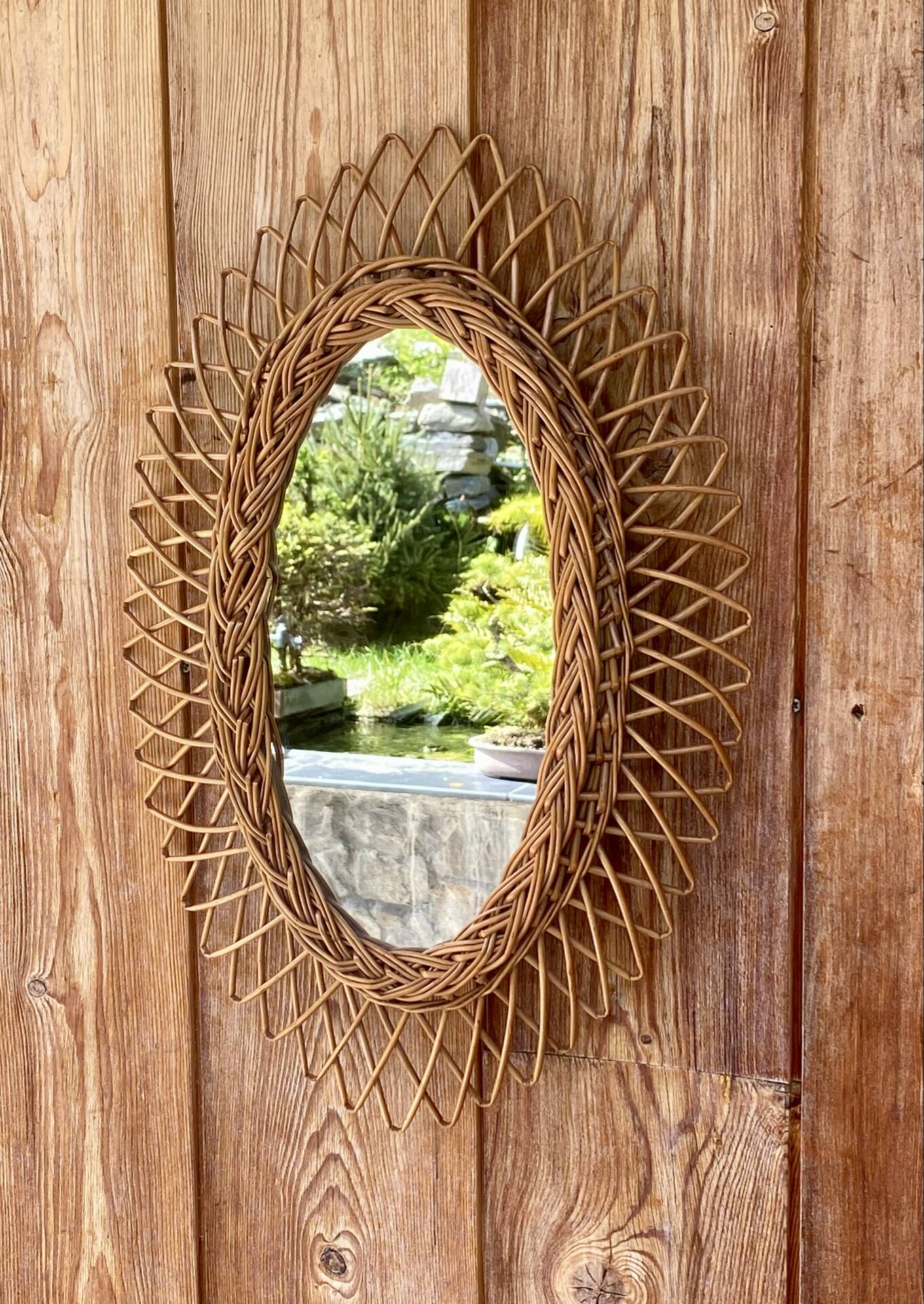 Vintage oval rattan mirror 57x40