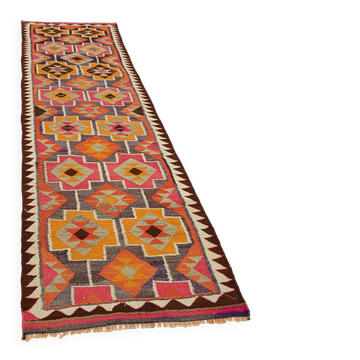 Tapis kilim vintage Herki tissé à la main en Turquie 93 cm x 322 cm