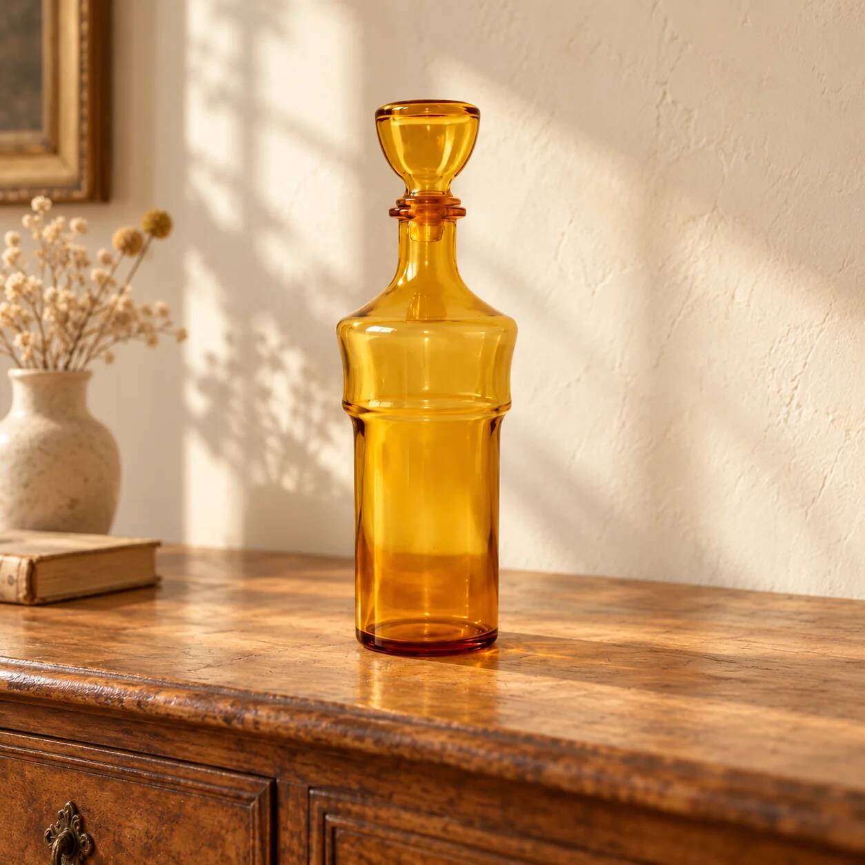 Vintage amber glass carafe with matching stopper – H 27 cm