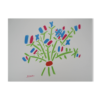 Pablo PICASSO: The blue, white, red bouquet - Signed lithograph