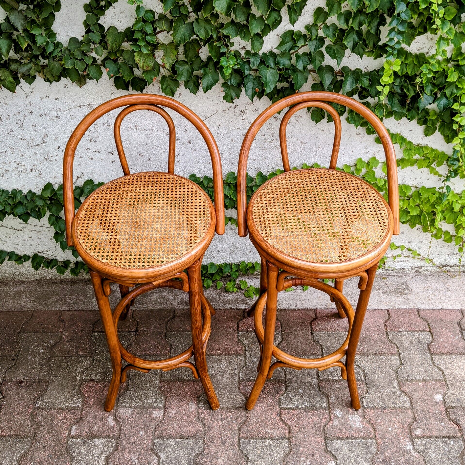 2 rattan and canning bar high chairs