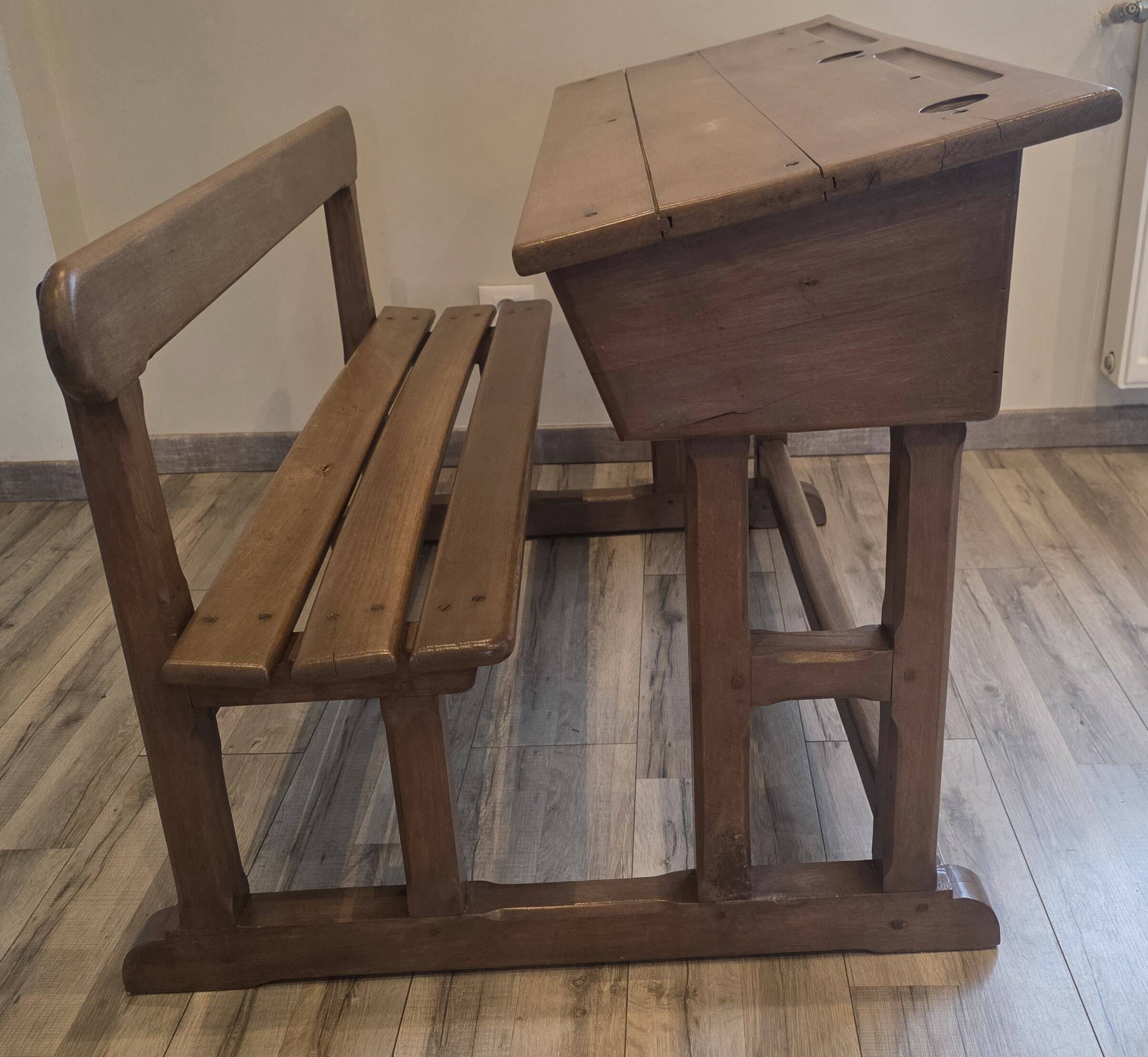 Authentic Double School Desk from the Early 20th Century (1900-1940) -