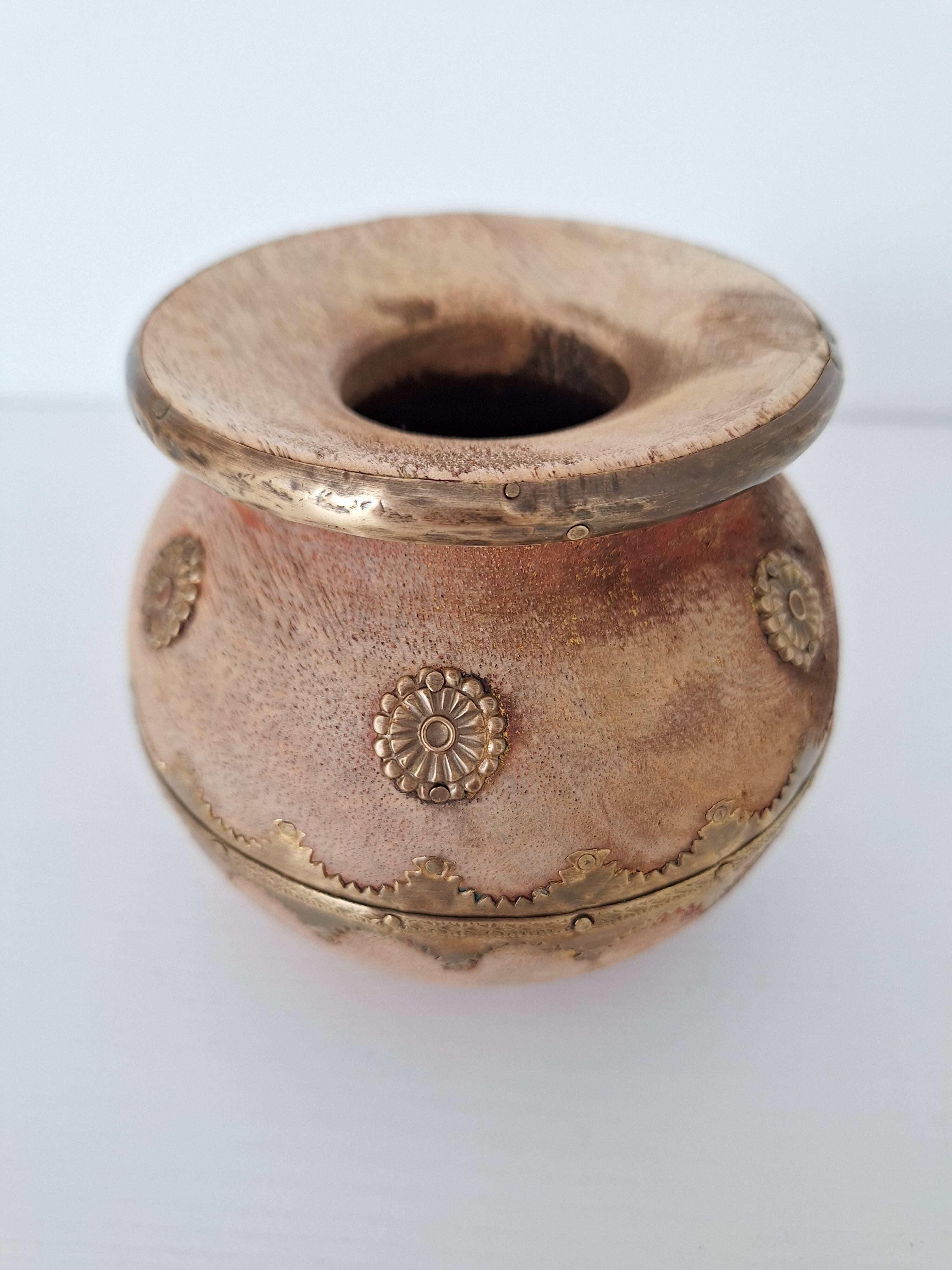 Wooden and brass vase