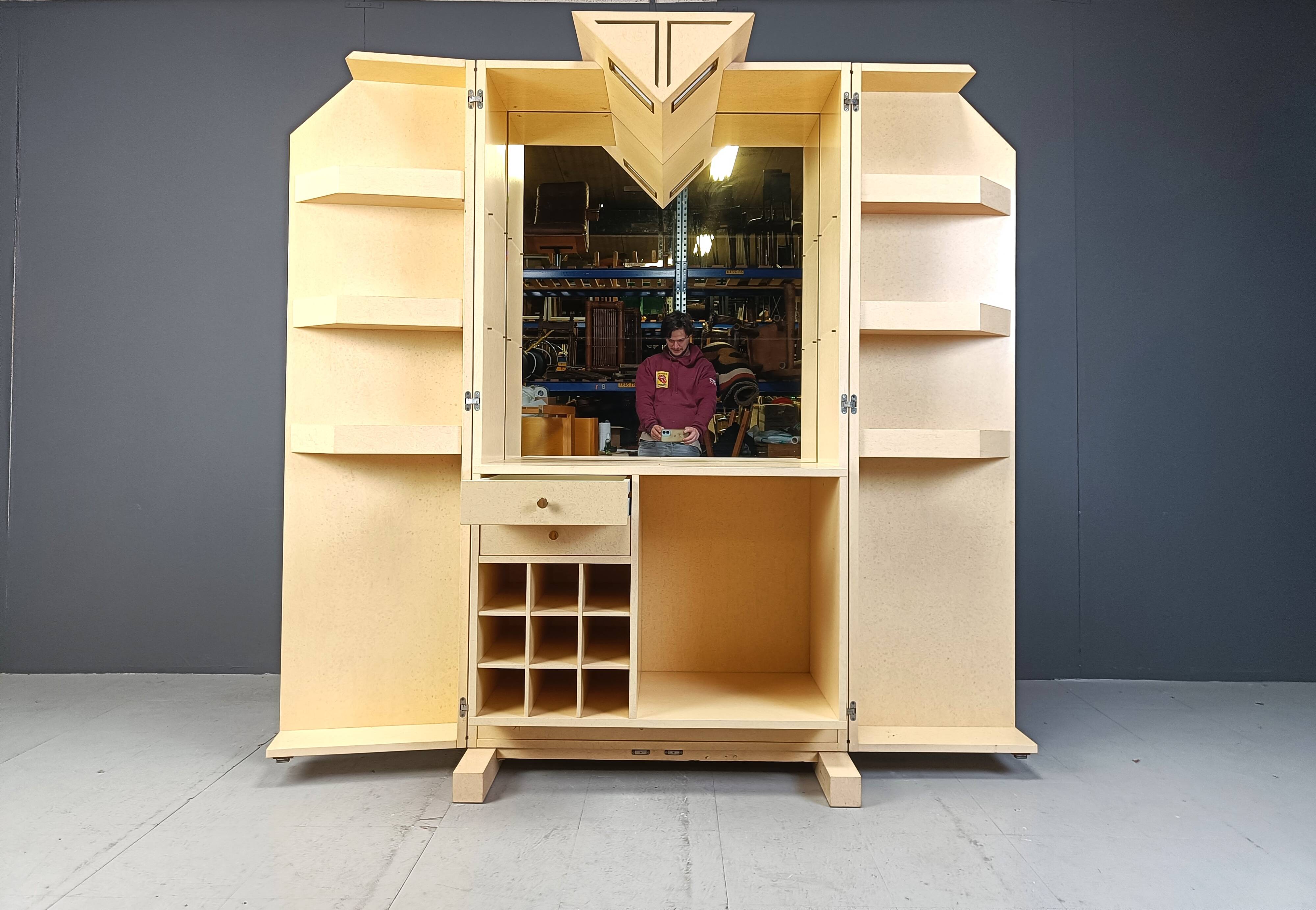 Vintage italian burl wood bar cabinet, 1970s