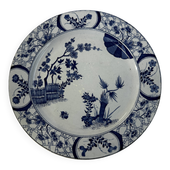 Antique plate on foot, Creil and Montereau earthenware, Japan model