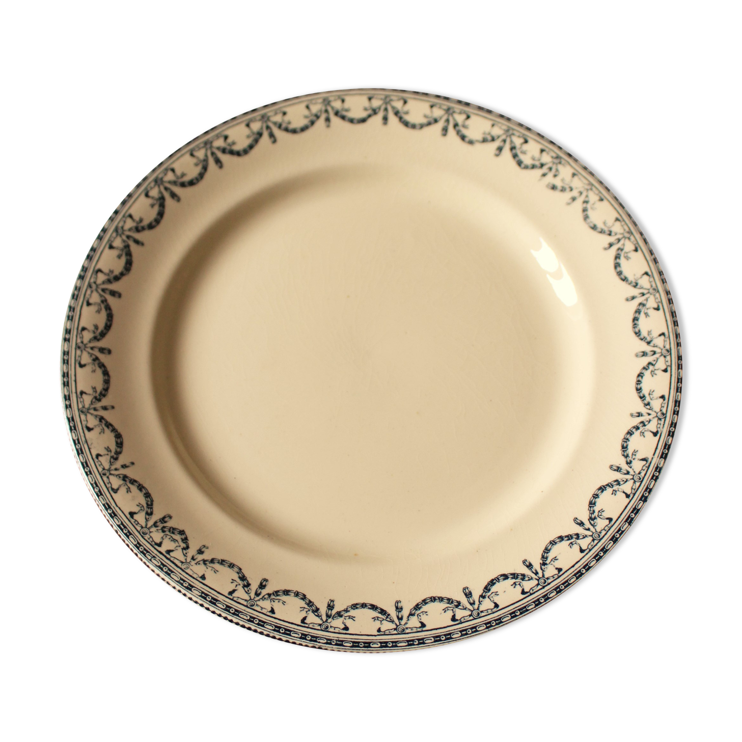 Plat rond Terre de Fer bleu Salins Guirlandes Louis XVI