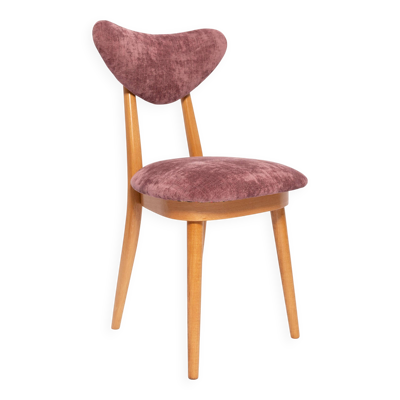 Chaise cœur en velours prune violet et bois clair, Europe, années 1960