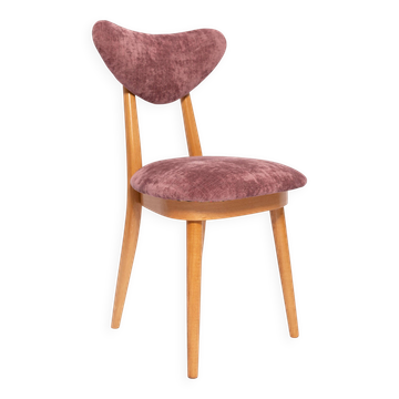 Heart-shaped chair in plum velvet and light wood, Europe, 1960s