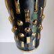 Amber blown glass and midnight blue metal hanging lamp 1960