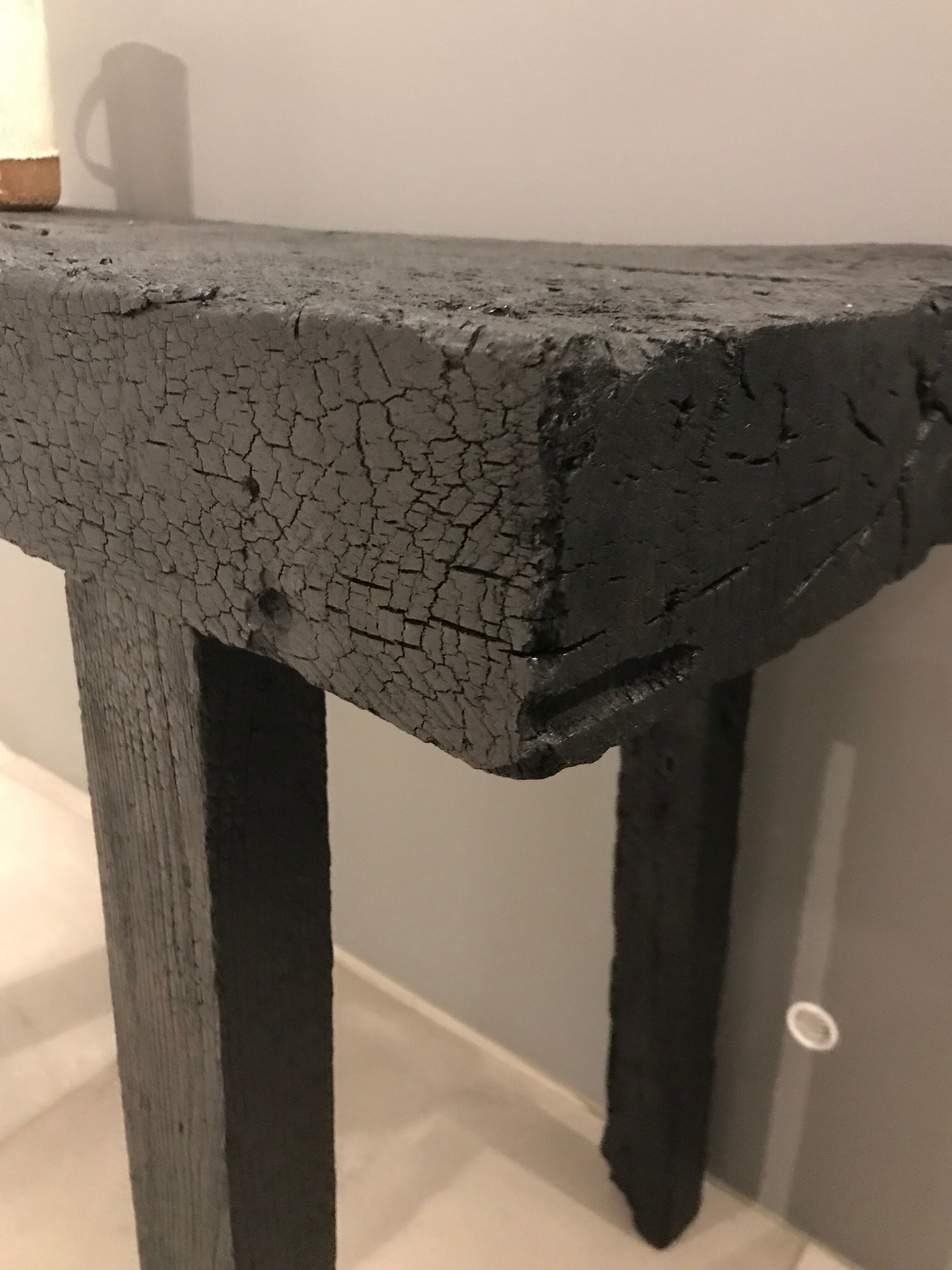 Console wood finishing shou-sugi-ban wood burning with treatment