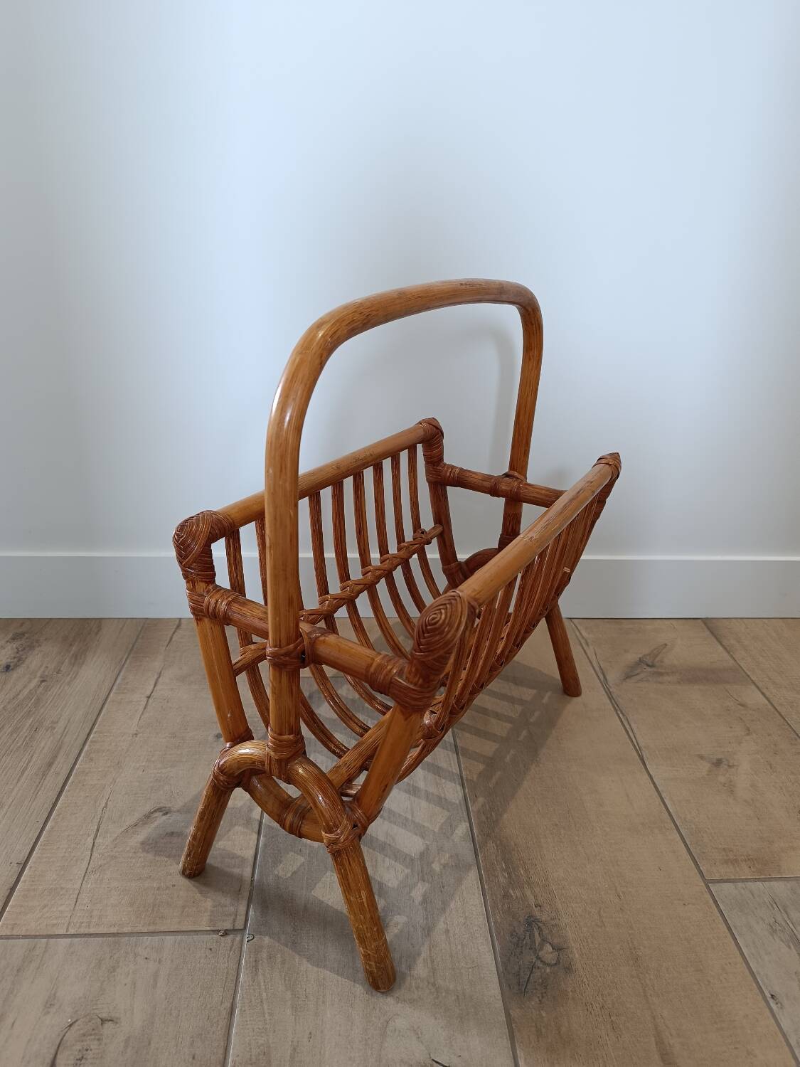 Vintage rattan wicker magazine rack