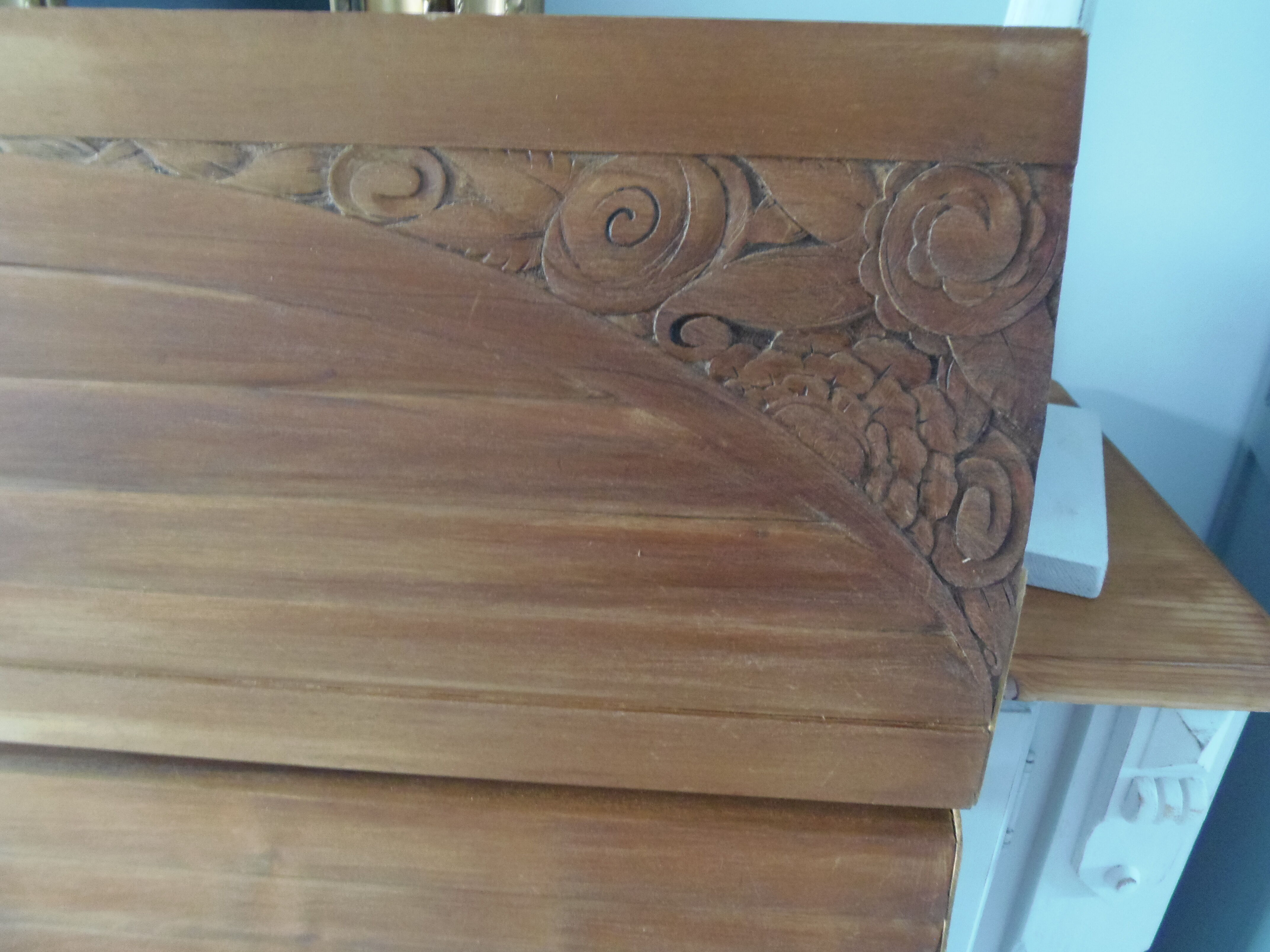 Headboard made with two art nouveau doors in walnut, waxed finish,