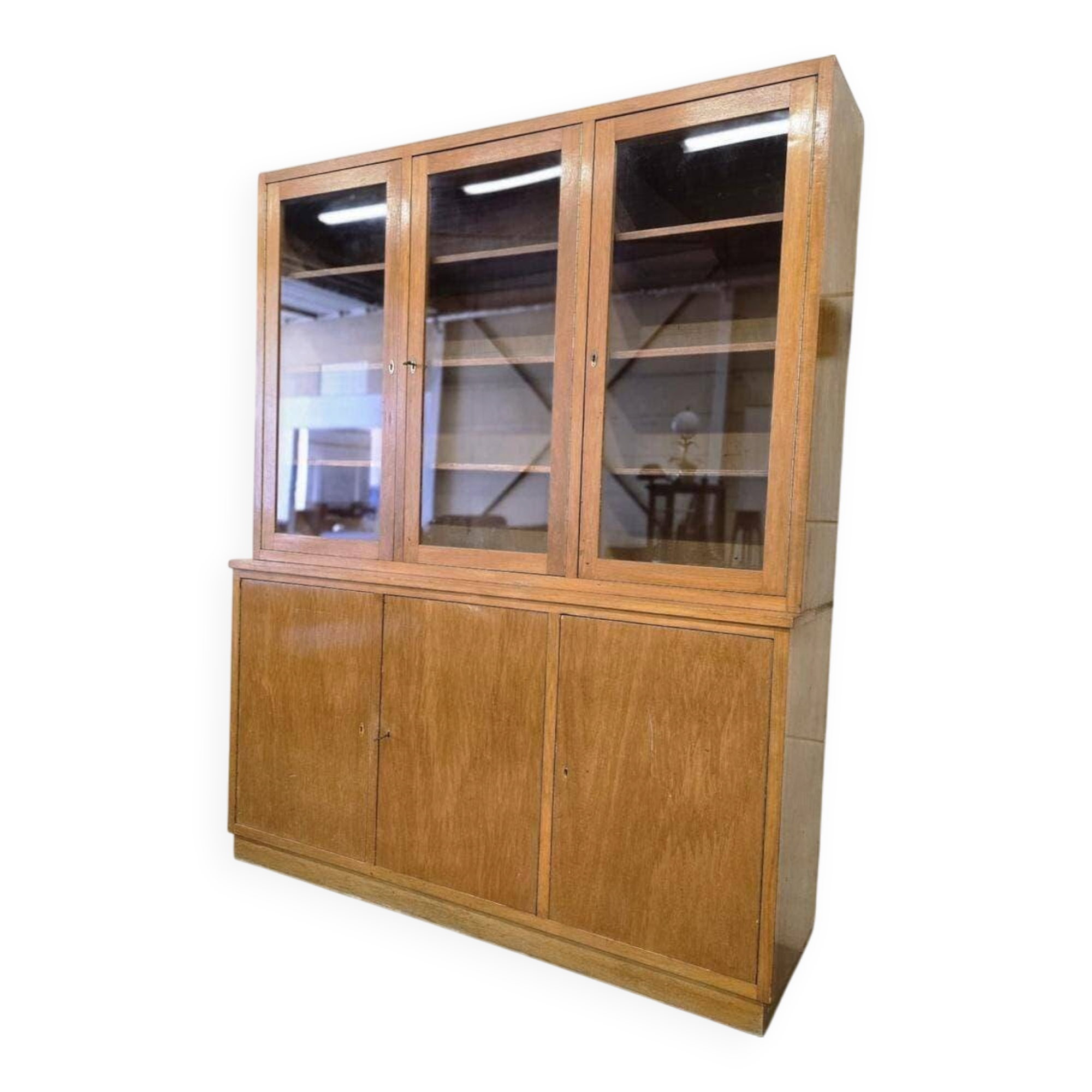 XL vintage wooden display cabinet / sideboard / wall unit