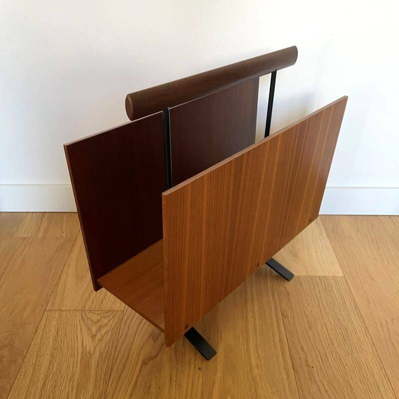 Vintage walnut and black OPAL magazine/vinyl rack