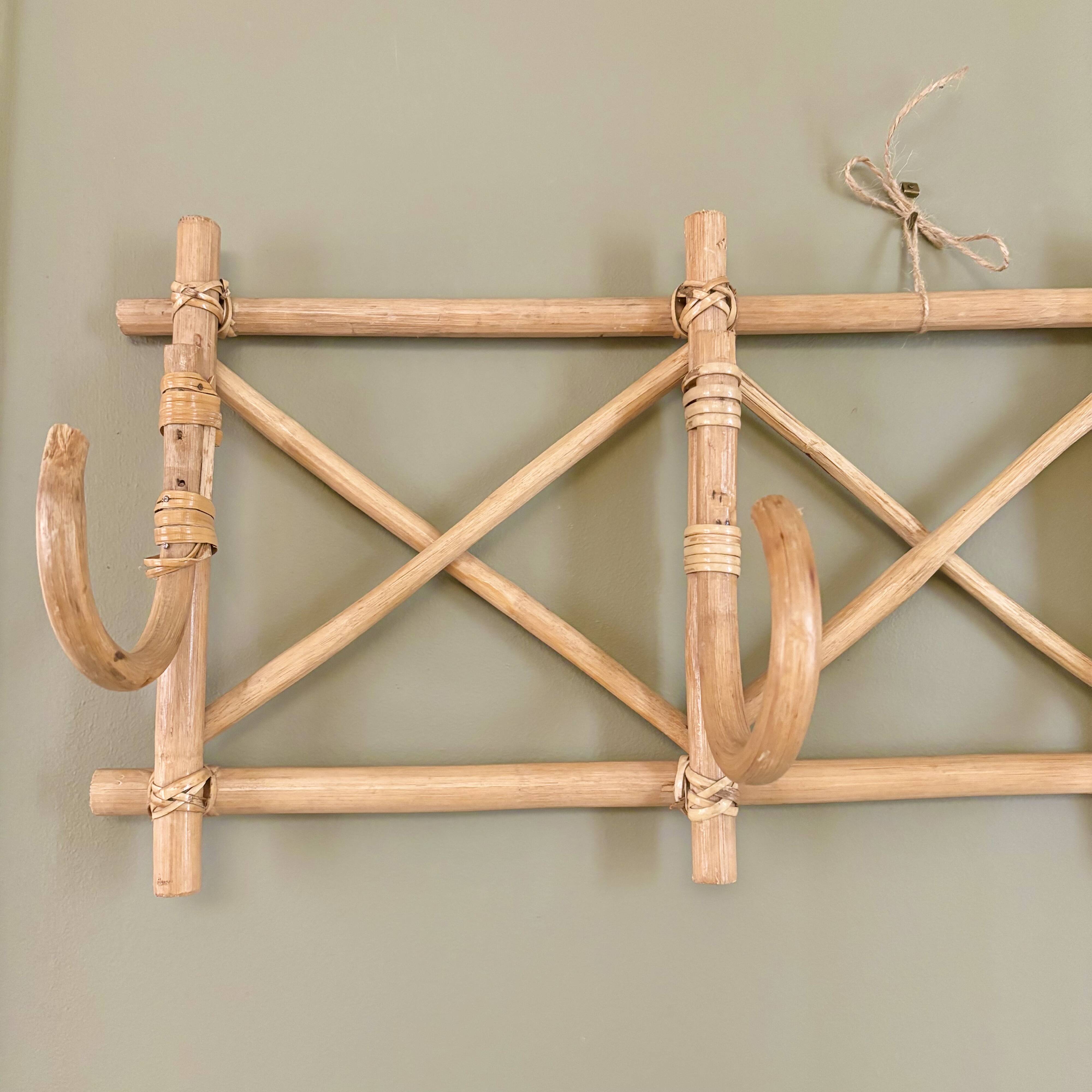 Vintage rattan wall coat rack
