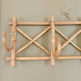 Vintage rattan wall coat rack