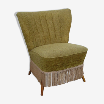 Fauteuil cocktail à pieds compas et tissu d'origine