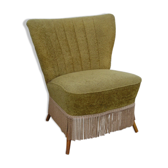 Fauteuil cocktail à pieds compas et tissu d'origine