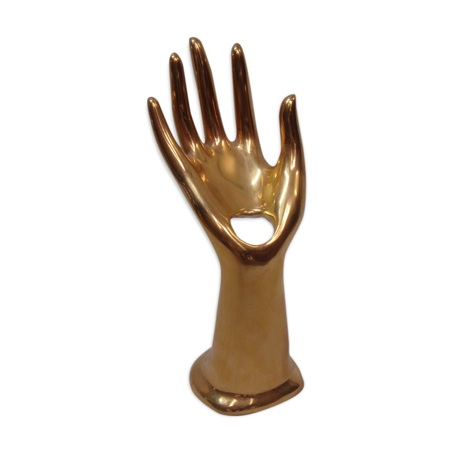 Golden hand soliflore vase, 70s baguier