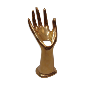 Golden hand soliflore vase, 70s baguier