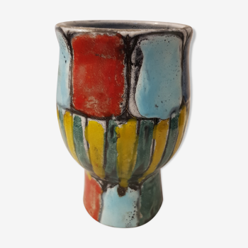 Enamelled vintage Vallauris vase