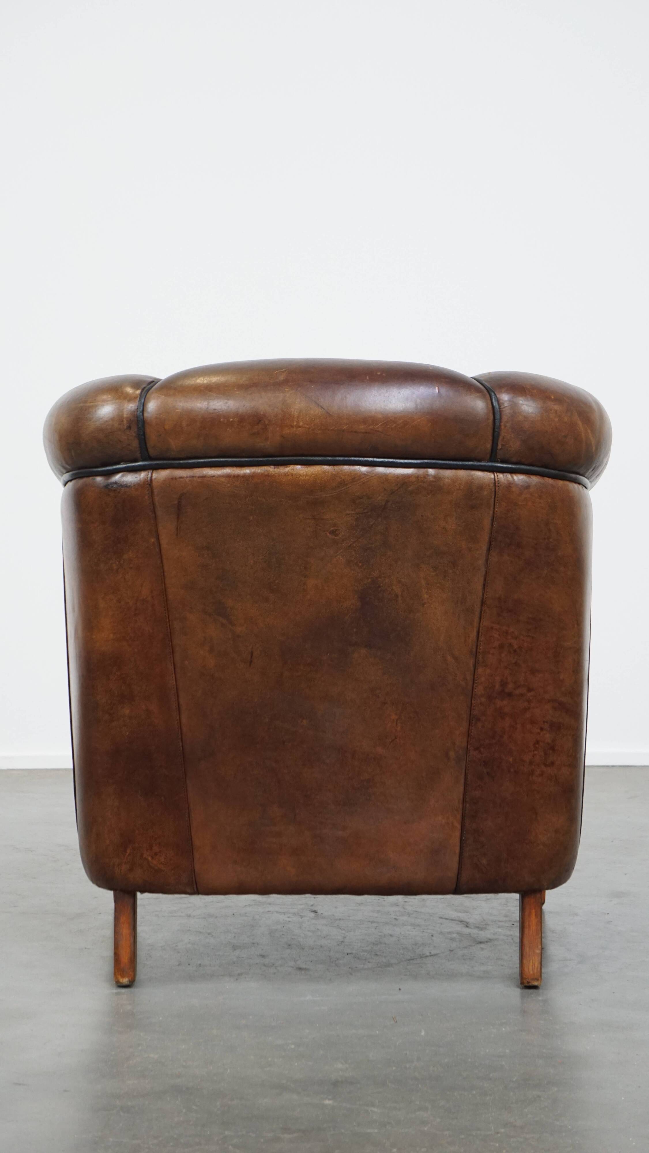 Dark Sheepskin Leather Club Chair with Black Piping