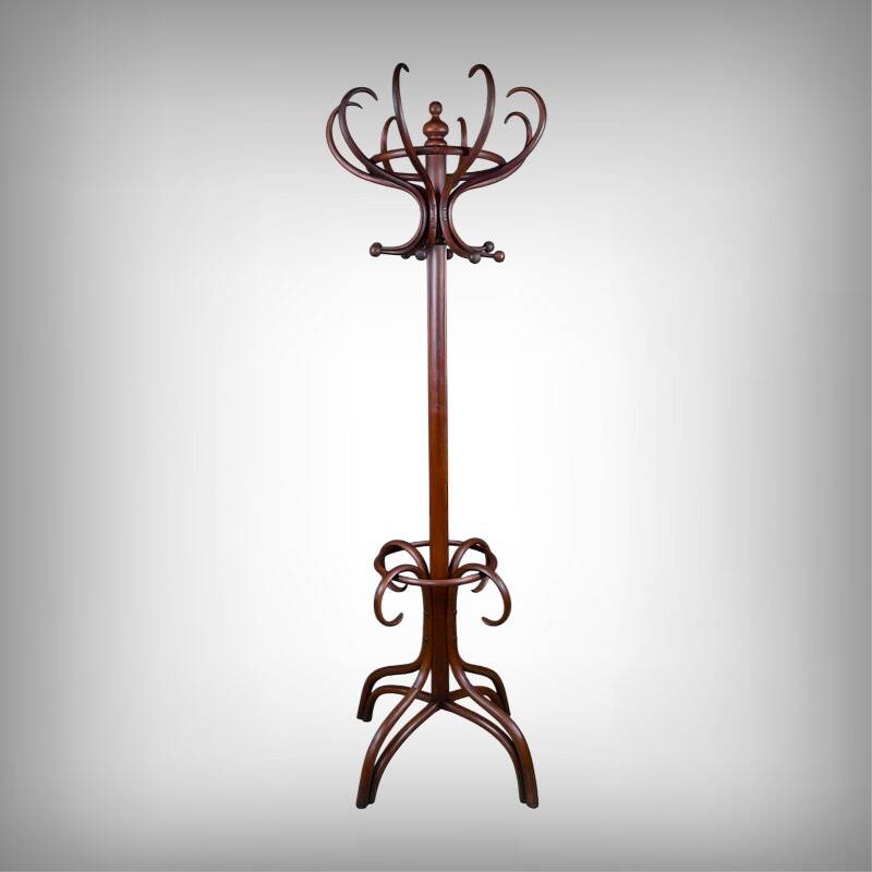 Large curved beech coat rack in the Thonet style – early 20th century