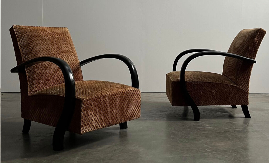 Pair of art deco velvet armchairs