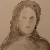 Tableau signé aquarelle monochrome sépia portrait féminin «  dans les yeux »