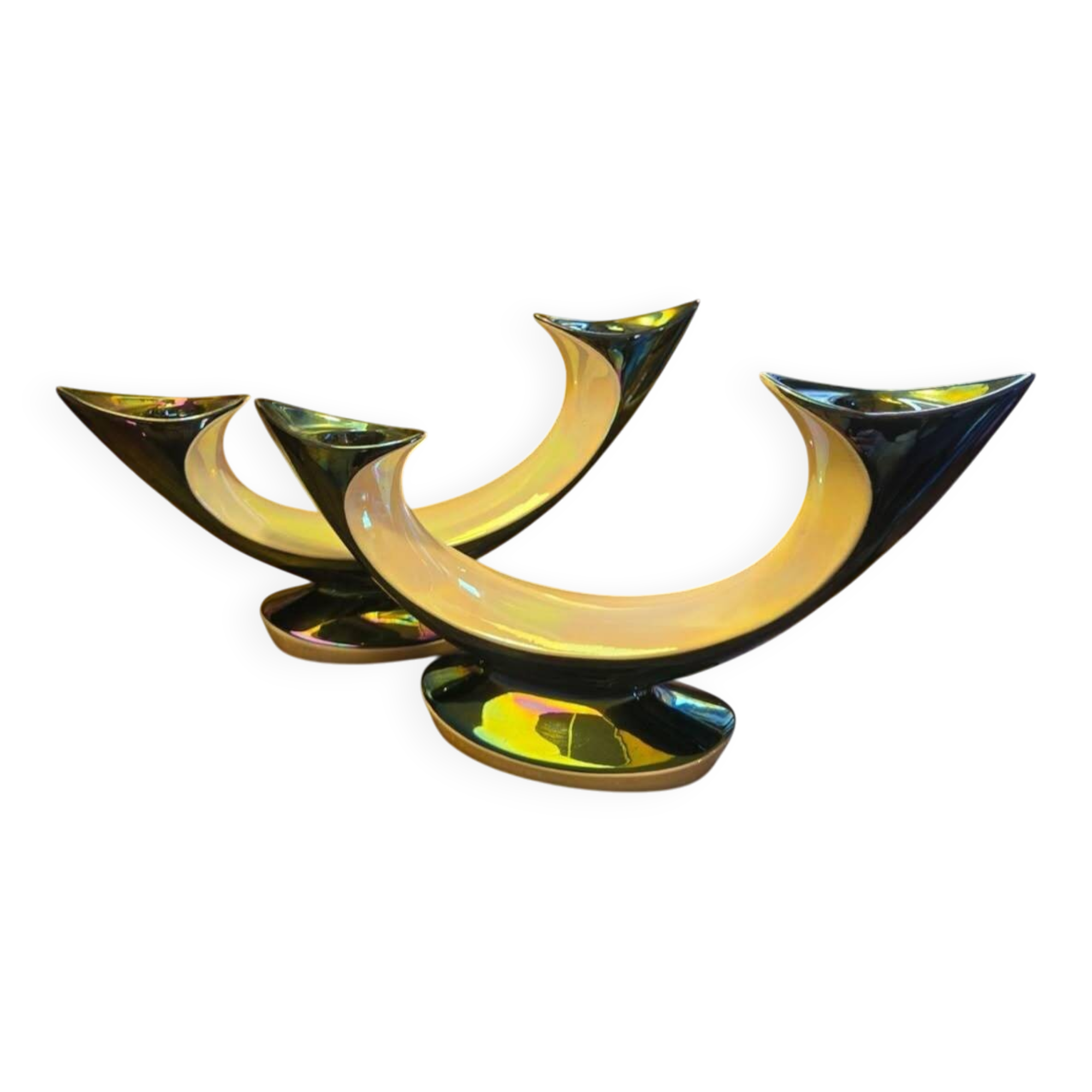 Magnifique Paire De Bougeoirs En Verceram 1950