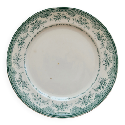 Assiette plate ancienne terre de fer Onnaing modèle Roses Mousses