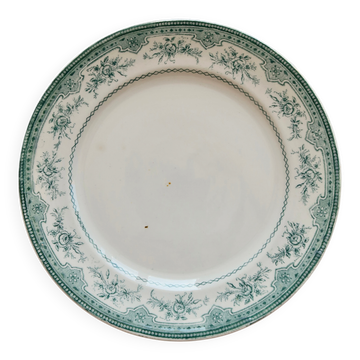 Antique flat plate, ironstone, Onnaing, Roses Mousses pattern.