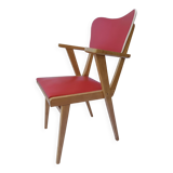 1960s wooden chair with armrests and faux leather seat