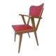 1960s wooden chair with armrests and faux leather seat