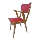 1960s wooden chair with armrests and faux leather seat