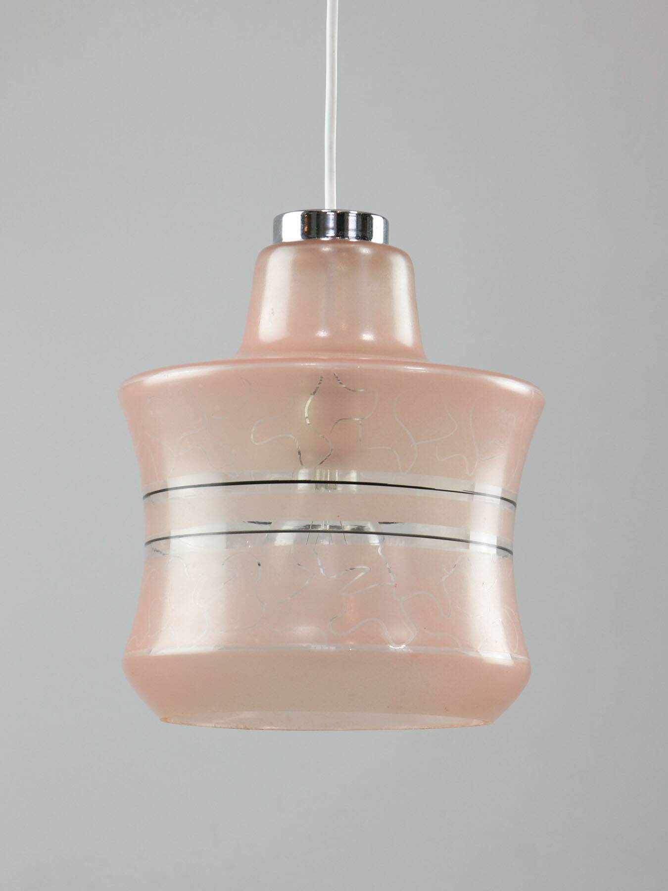 Vintage Italian Chrome and Pink Glass Pendant Lamp