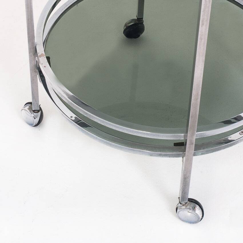 Vintage side table or serving table. Chrome metal and glass - Spain, 70s.