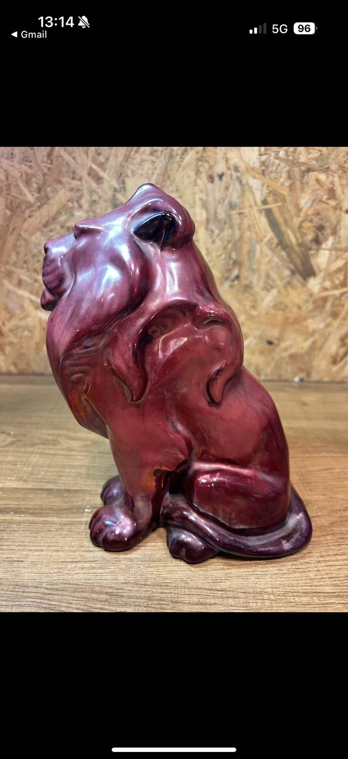 Lion en céramique vernissée, Karl Hansen Reistrup pour Kähler, Danemark fin XIXème