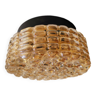 Large Mid-Century Modern Amber Glass Flush Mount Light by Erco