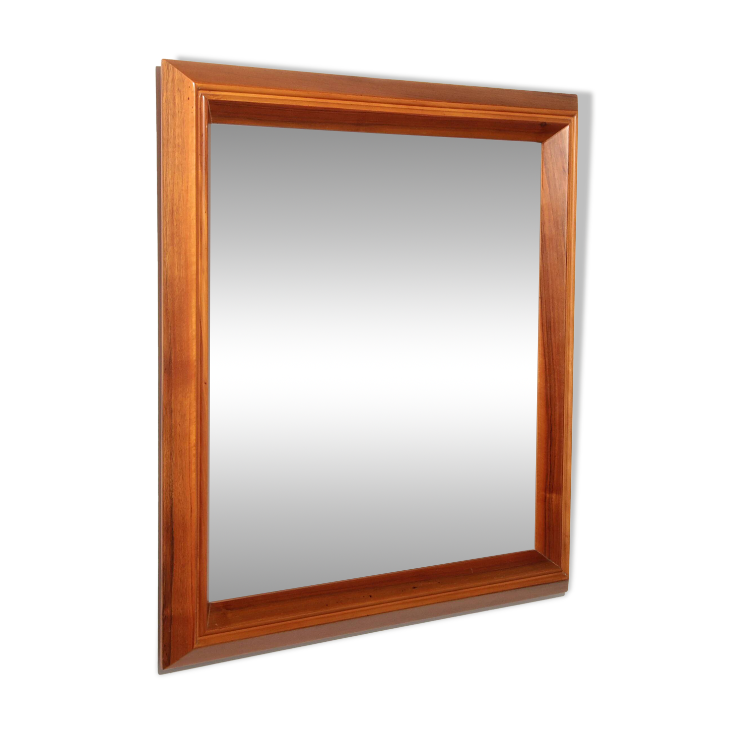 Italian walnut wood square mirror – elegant 1970s design