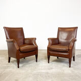 Ensemble de deux fauteuils en cuir vintage Delft