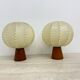 Pair of Goldkant Leuchten cocoon with teak base table lamps, 1970s