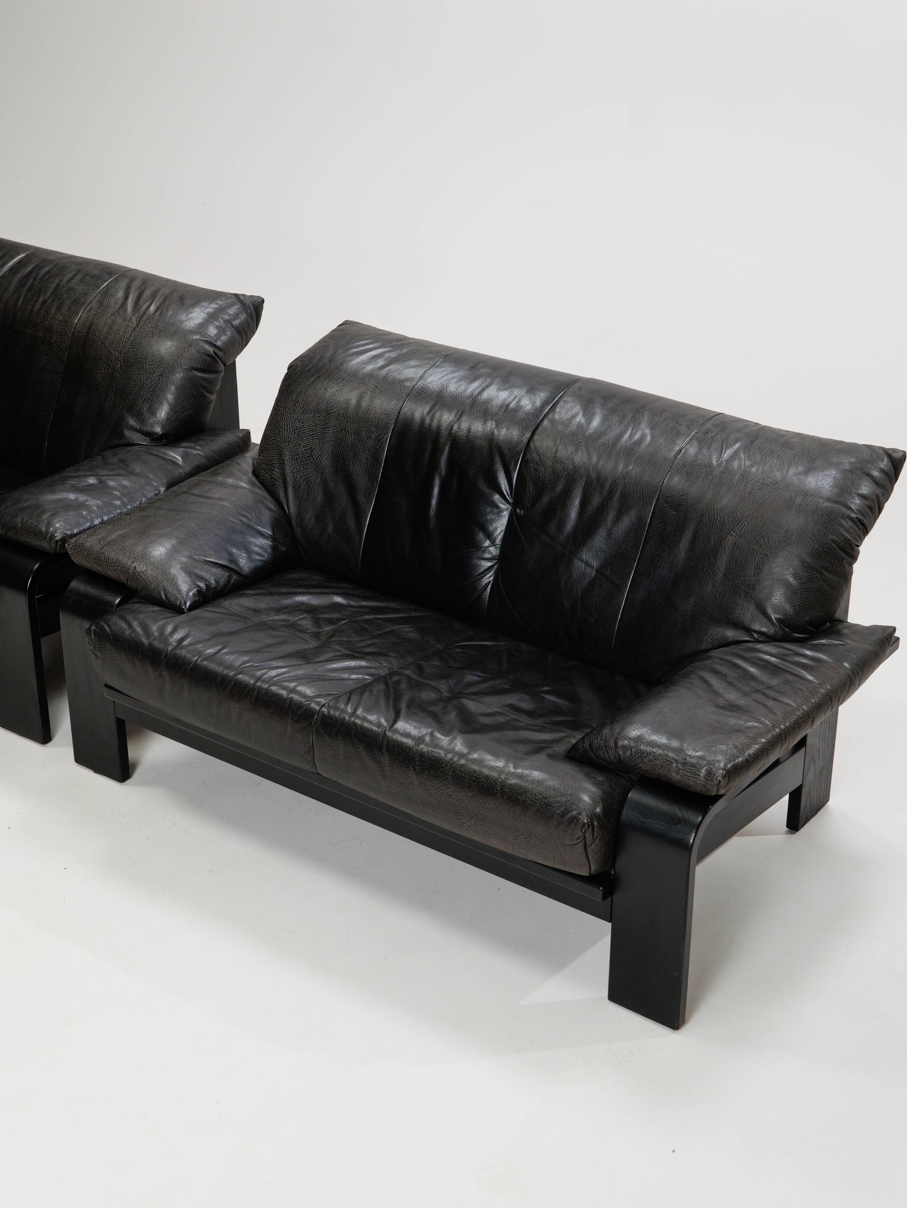 Postmodern German brutalist lounge sofa by Rolf Benz for Musterring, 1990s, set of 2
